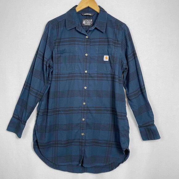 Carhartt Rugged Flex Relaxed Fit Midweight Flannel Long-Sleeve Tunic Womens Sz L - Picture 2 of 10